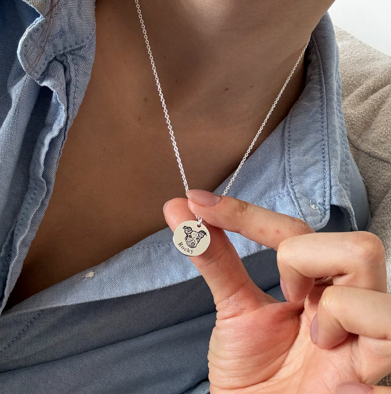 Engraved pet portrait pendant