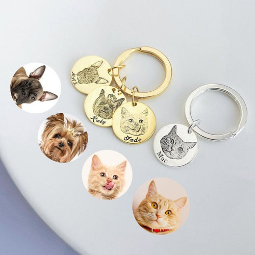 Custom Engraved Dog Portrait Keychain