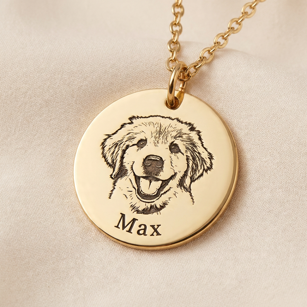 Custom Engraved Dog Portrait Necklace